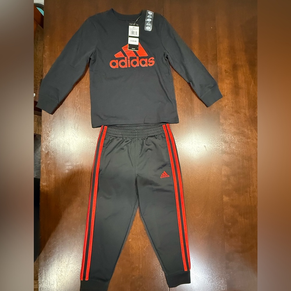 NWT Adidas Kids Black Joggers with Red Stripes